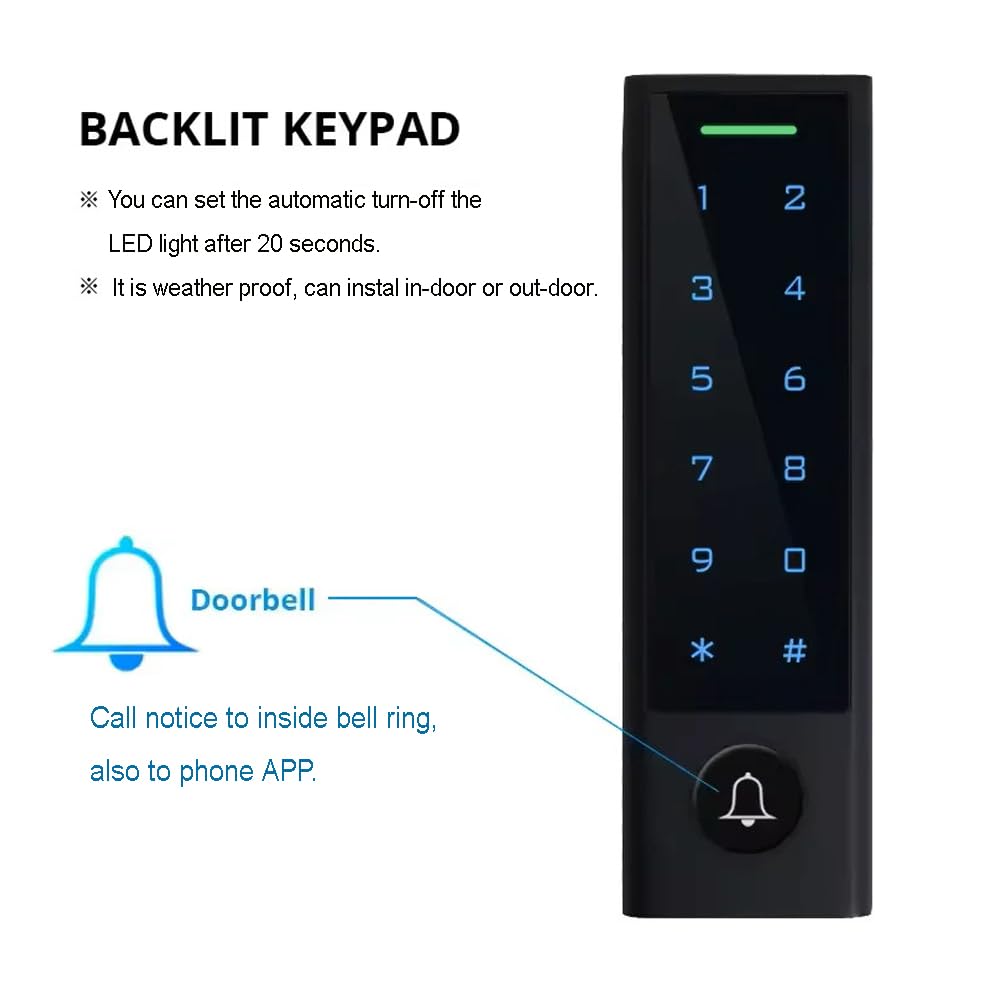 MENGQI-CONTROL WiFi Remote Manage IP66 Watreproof Access Control Keypad 600lbs Electric Magnetic Lock110-240V Power Supply Box(Support Backup Battery) Smart Phone App Remote ADD/Delete User