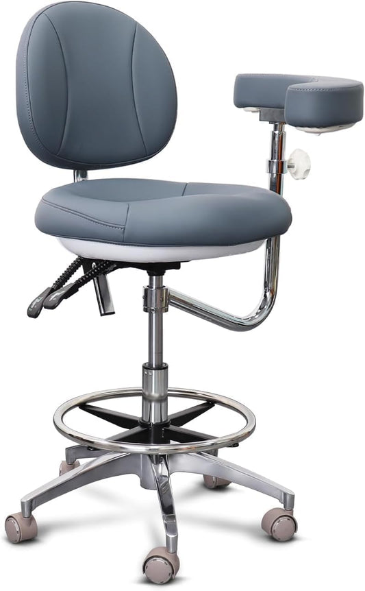 LIMKOMES Medical Dental Assistant Chair with Rotatable Armrest Rolling Medical Chair Ergonomic Swivel Seating Back Support Dentist Stool for Clinics, Dental Offices, Labs-Gray
