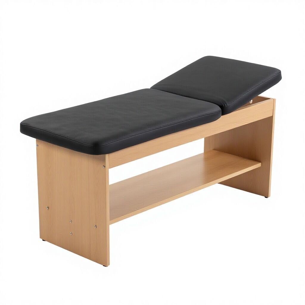 Carenovo Oak Wooden Medical Examination Table Non-Folding Professional Treatment Couch for Physiotherapy, Chiropractic & Clinic Use (Black, Wooden)