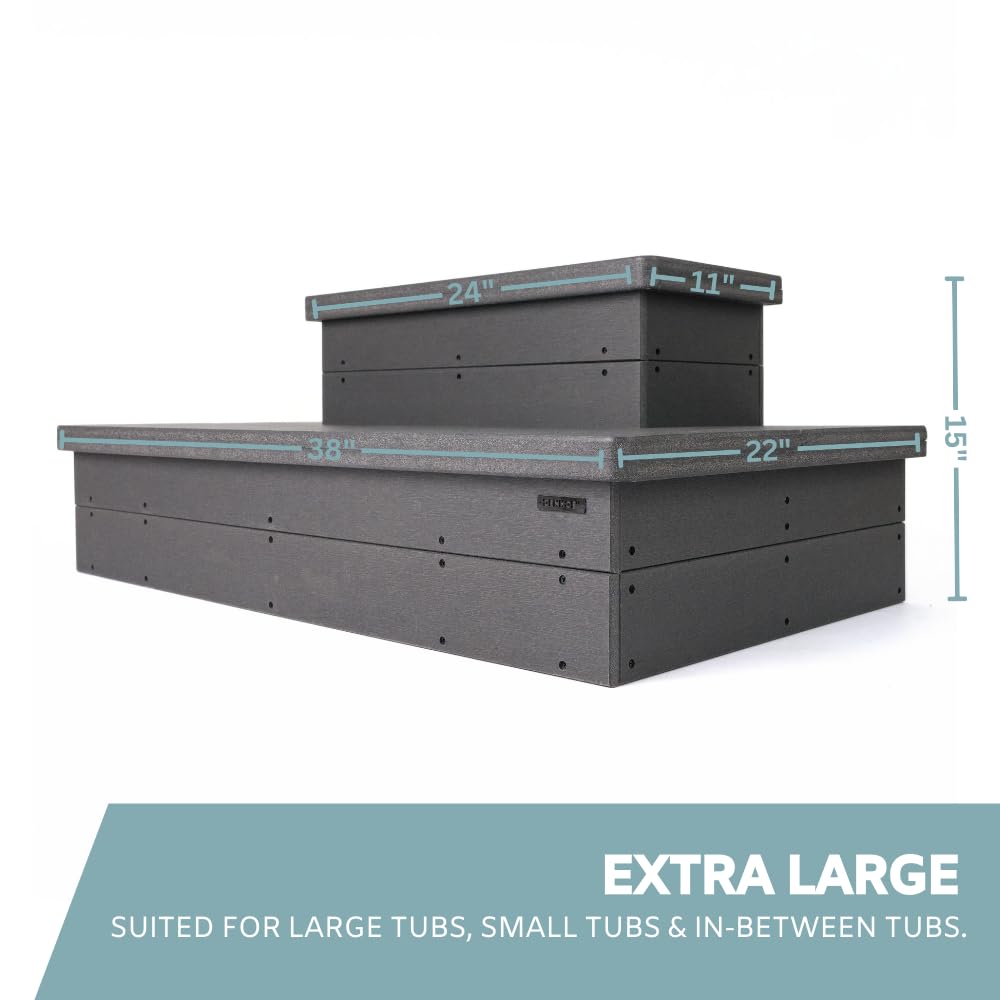 Heavy Duty Hot Tub Steps with Storage - Waterproof, Non-Slip & No Maintenance - Large 700LBS Load Capacity - Multi Angle Access - Ideal for Spa Steps, Hot Tub Stairs - Gray Spa Step for Outdoor