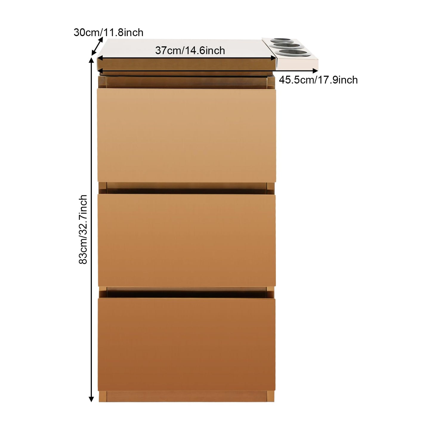 Salon Station for Hair Stylist, 3-Drawer Stainless Steel Salon Storage Cabinet Barber Organizer with 3 Hair Dryer Holders, Smooth & Silent Sliding (Rose Gold)