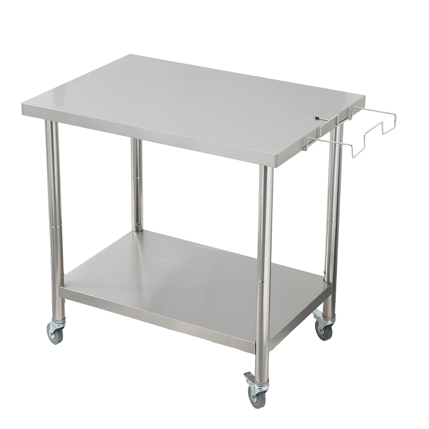 Garvee Stainless Steel Straight Edge Work Table 30 inch Double Layer with Casters & Garbage Shelf, Heavy Duty Commercial Prep Table, 0.7mm Thick
