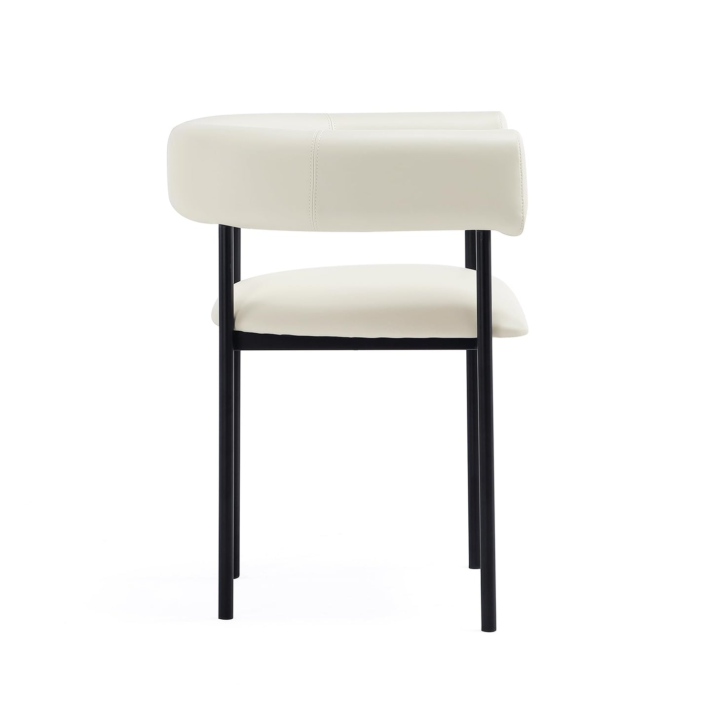 Manhattan Comfort Onda Dining Chair Upholstered in Vegan Leather, Metal Frame with Wraparound Backrest, Modern Seating for Kitchen Counter and Table, Ivory