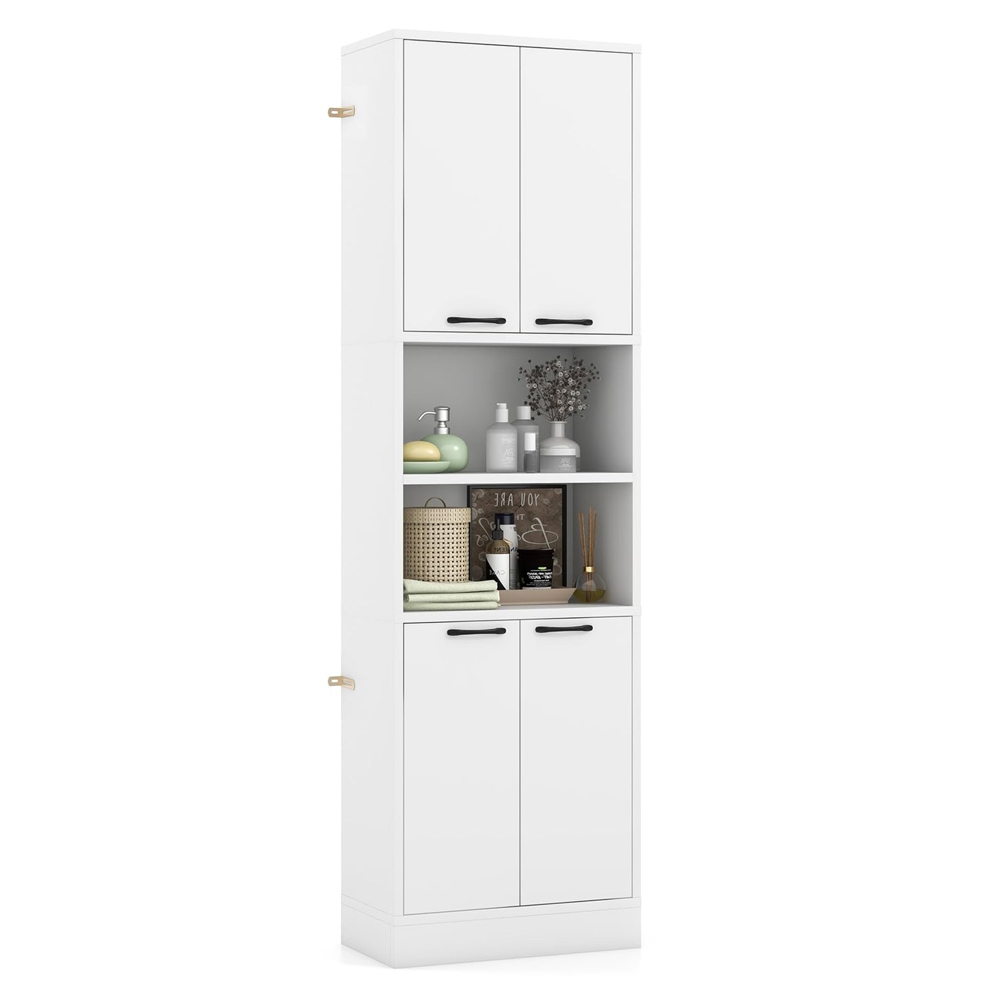 NAFORT Storage Cabinet, 75" Freestanding Tall Cupboard with Shelves, Anti-toppling Devices & Non-Slip Foot Pads, Modern Slim Cabinet for Indoor Space