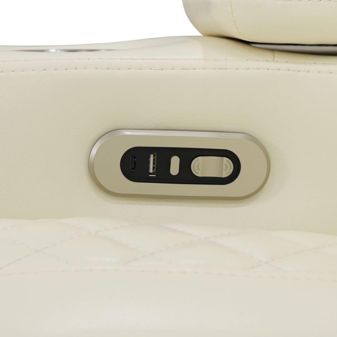 UOCFYK Electric Power Recliner Loveseat Set Living Room Furniture, Comfy Home Theater Breathing Leather Seating with USB 2.0 Charging Ports, LED Light Strips, Mid Console and Cupholders (White-2)