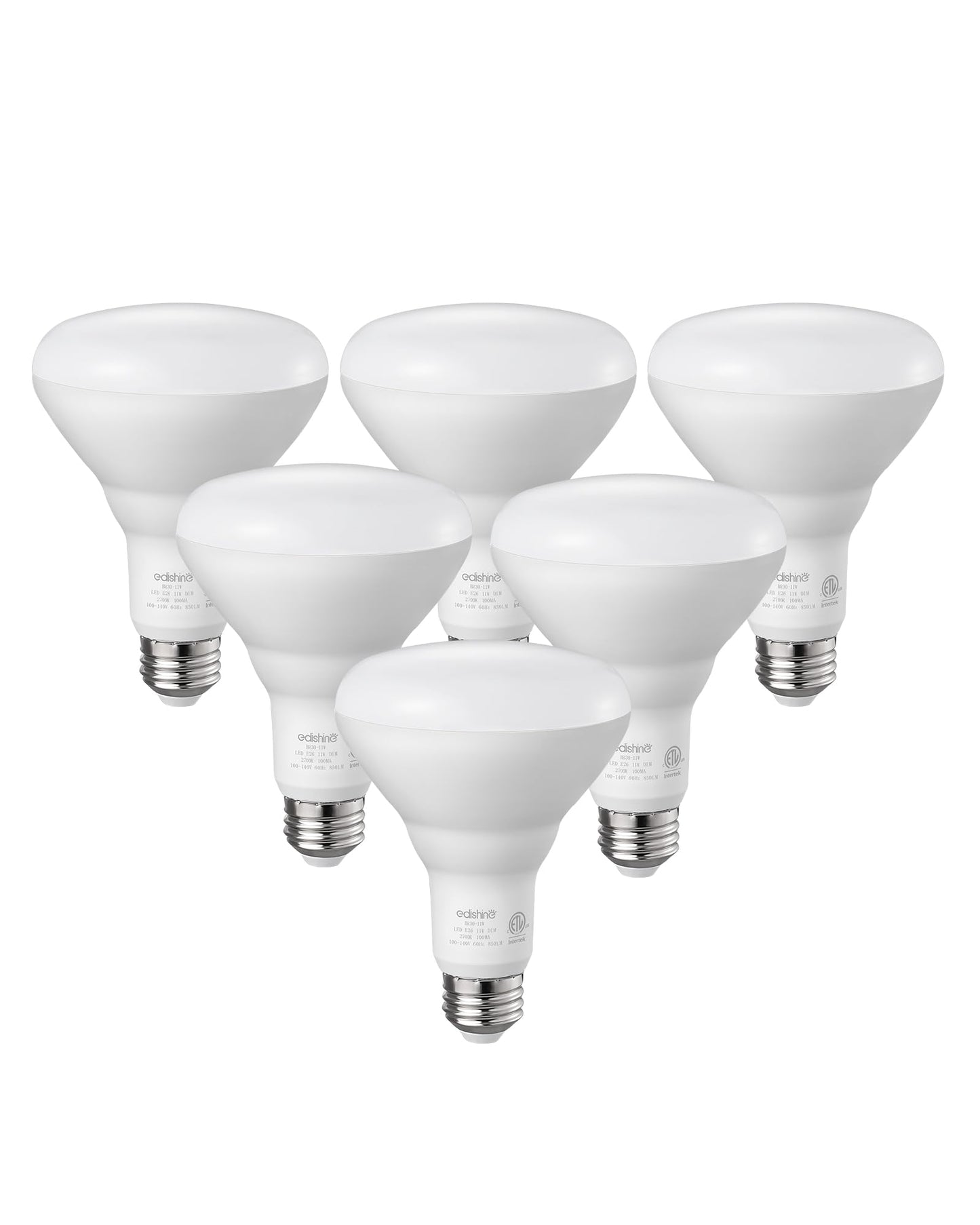 EDISHINE BR30 LED Bulb, Dimmable 11W Equivalent 65W, 850LM, 5000K Daylight White, E26 Base, 6 Pack, ET