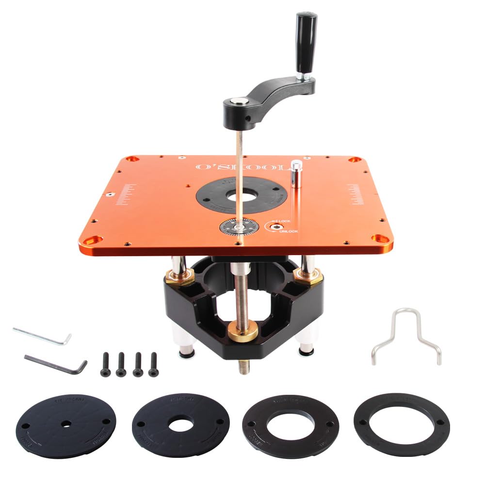 O'SKOOL Router Lift Systems for 3-1/2" Diameter Motors, 9-1/4'' x 11-3/4'' Plate 5-Piece Insert Ring Kit, RTS05