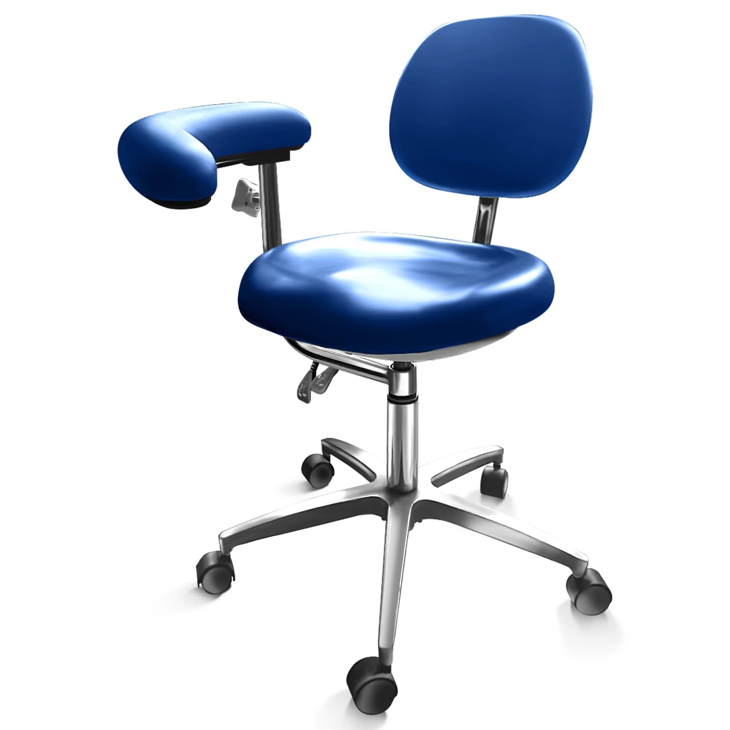 Dental Assistant Chair PU Leather with Swivel Armrests, Rolling Dental Chair, Ergonomic Swivel Dentist's Stool with Backrest for Clinics, Tattoo, Home and Laboratory - Blue