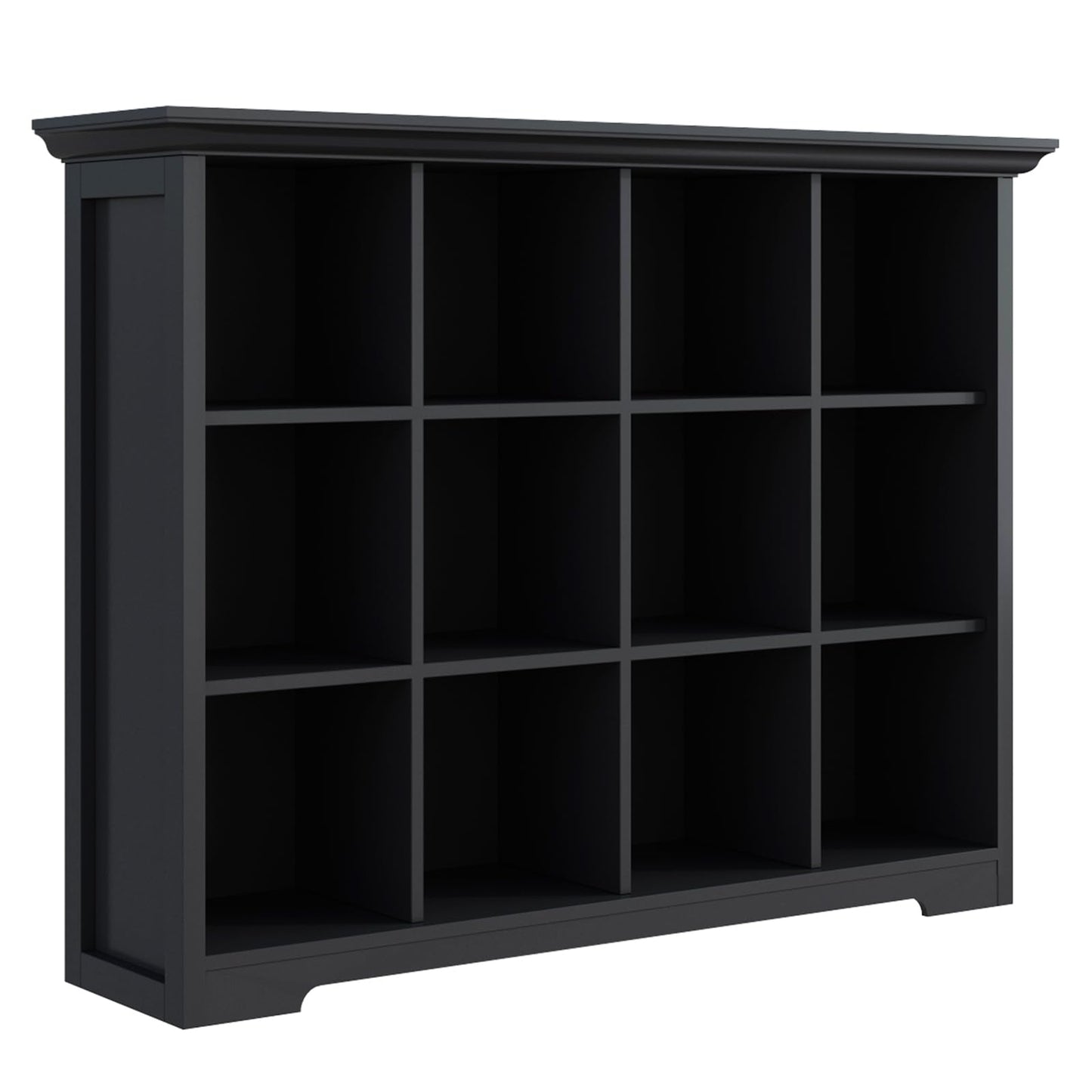 OSCHF Cube Storage Bookcase with Base - Wooden 3 Tiers Floor Standing Open Shelf Cabinet for Home and Office, 12-Cube Lattice Bookshelf, Black