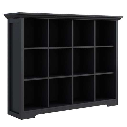 OSCHF Cube Storage Bookcase with Base - Wooden 3 Tiers Floor Standing Open Shelf Cabinet for Home and Office, 12-Cube Lattice Bookshelf, Black