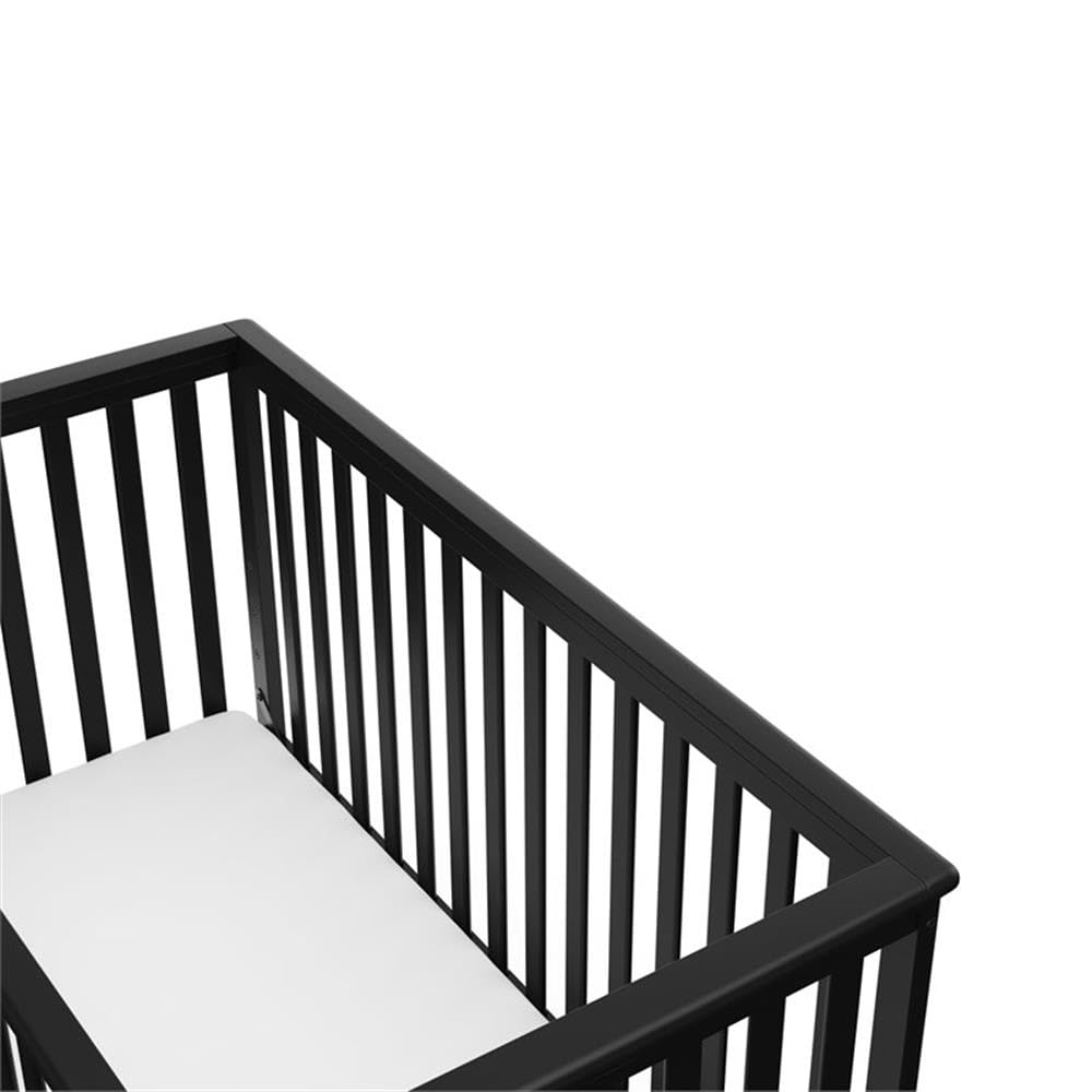 Pemberly Row 4-in-1 Convertible Pine Wood Crib, Black Finish, Adjustable 4-Position Base, Modern Nursery Bed Converts to Toddler, Daybed, Full-Size Bed, JPMA Certified Safe
