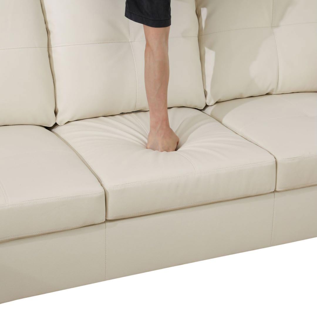UOCFYK White L-Shaped 3-Piece Faux Leather Sofa with Storage Ottoman Set, Sectional Couch Leather-Like Sofa Set for Living Room, Office, Small Space