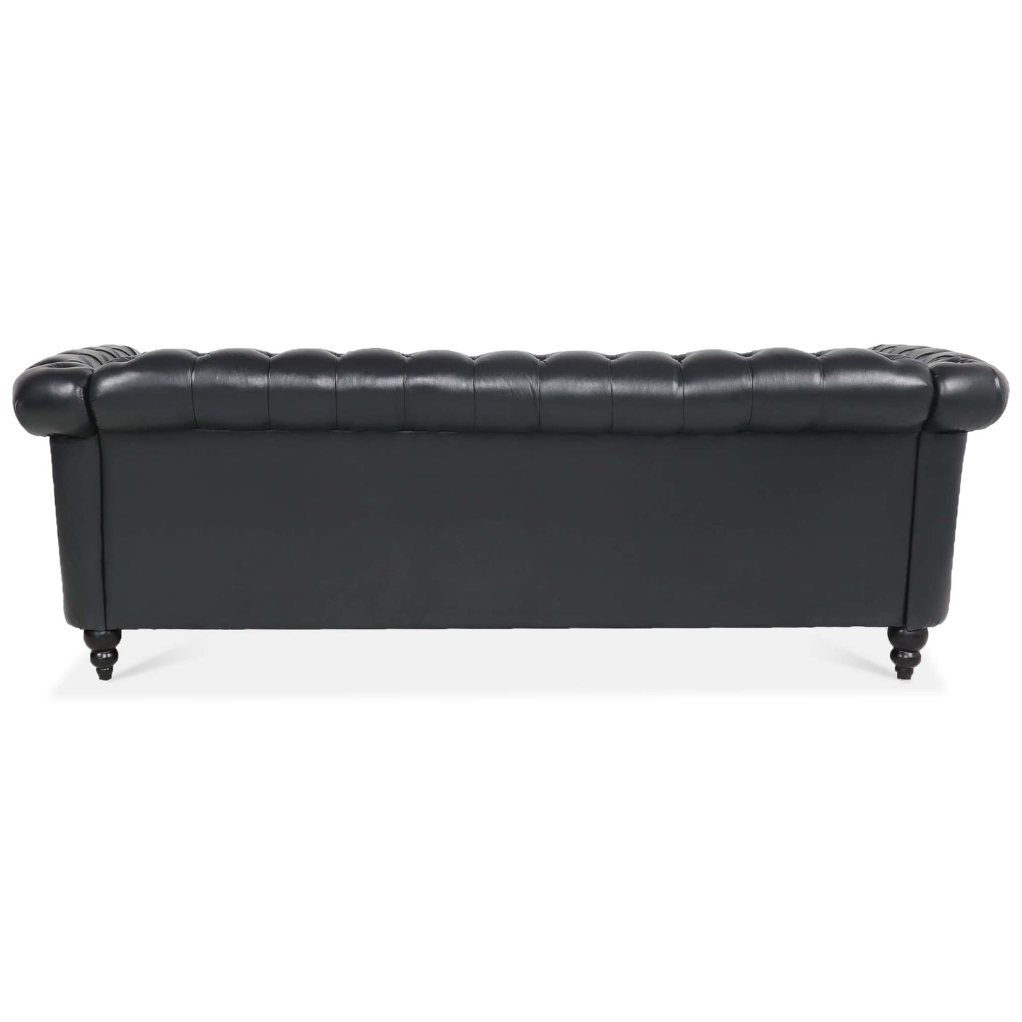 Ball & Cast 84" Chesterfield Leather Sofa with Channel Tufted Seat Back,Classic 3 Seater Couch w/Roll Arm Nailhead Trim and Upholstered,Mid Century Furniture for Living Room,Bedroom,Office,Black PU