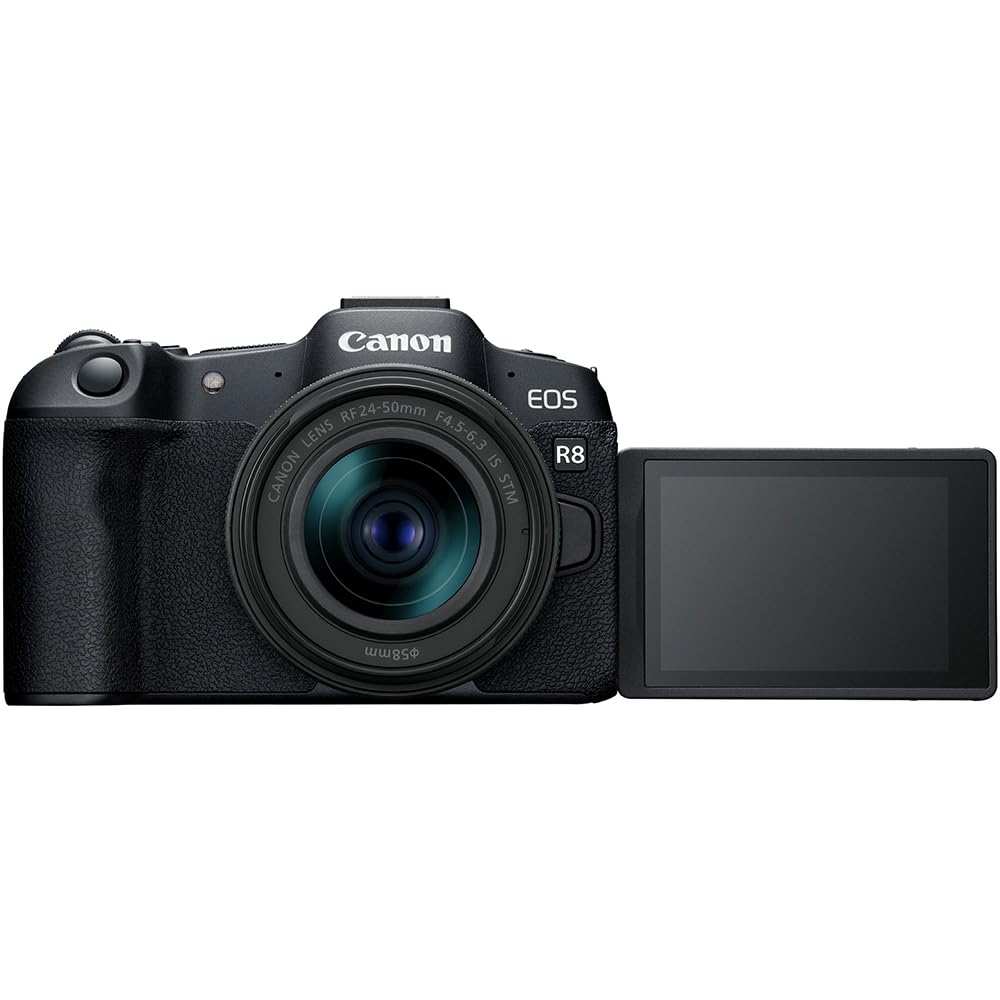 Canon EOS R8 Full Frame Mirrorless Camera + RF 24-50mm F4.5-6.3 is STM Lens 5803C012 Bundle with Lexar Premium 64GB SDXC Memory Card, Deco Essentials Camera Bag and Corel Photo Video Suite