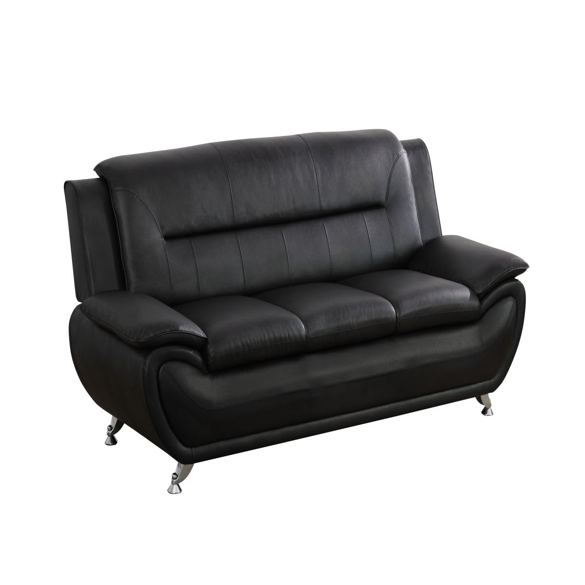 UOCFYK Lounge Comfy Faux Leather Sofa Modern Couch for Small Living Room/Dorm/Bedroom/Office/Apartment for Small Spaces, (Black-2, Three-Person Seat)