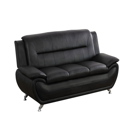 UOCFYK Lounge Comfy Faux Leather Sofa Modern Couch for Small Living Room/Dorm/Bedroom/Office/Apartment for Small Spaces, (Black-2, Three-Person Seat)