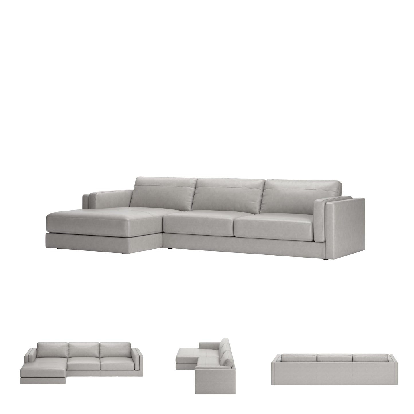 Signature Design by Ashley Amiata Modern L-Shaped Left-Arm Facing Leather Match 2-Piece Sectional with Chaise, Light Gray