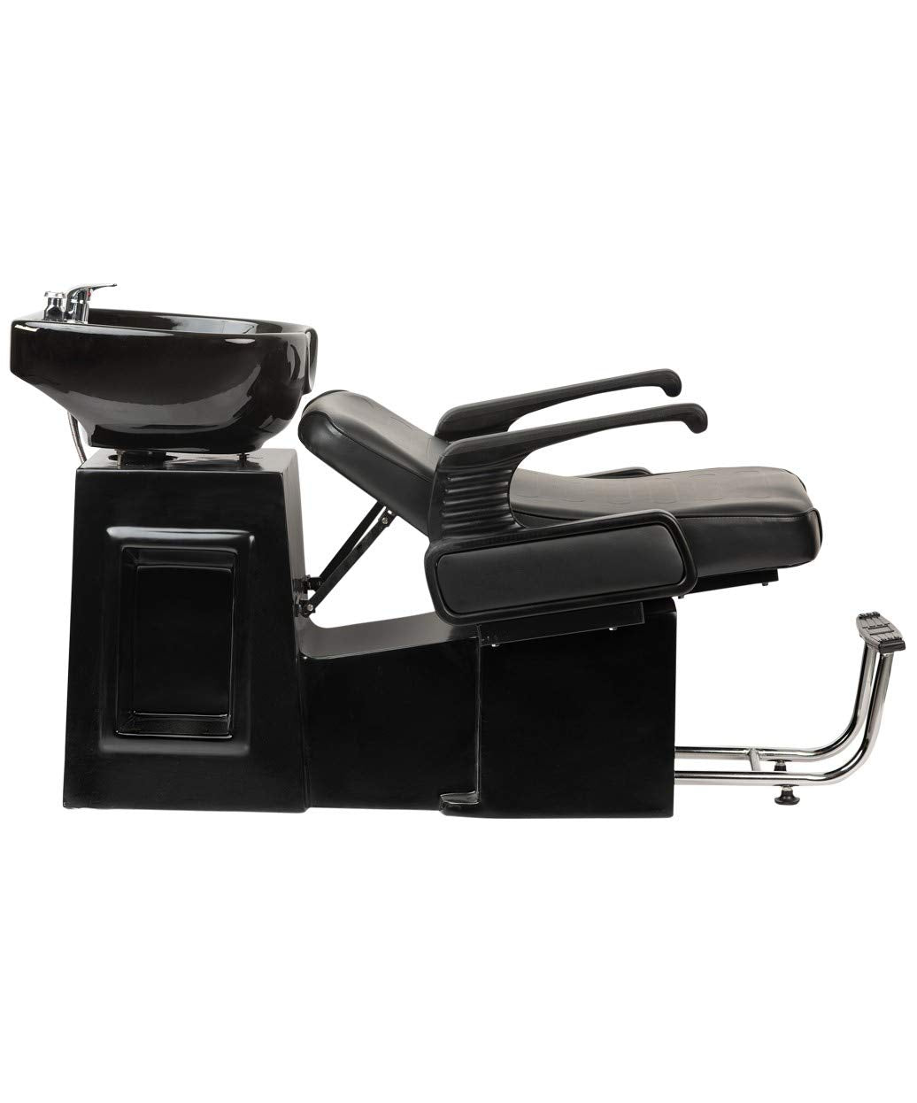 Buy-Rite Lounge Backwash Unit - Black Salon Shampoo Chair with Porcelain Sink, Adjustable Leg & Footrest, Ergonomic Headrest, Single Lever Faucet, Vacuum Breaker, TS-8012