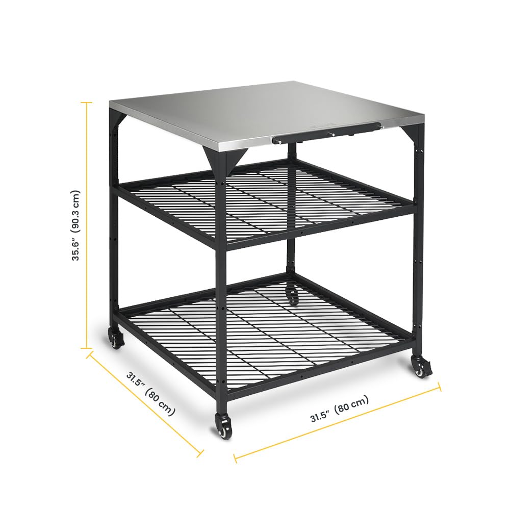 ooni Large Modular Outdoor Table - 31x31x35 Inch Stainless Steel Pizza Oven Stand, Barbecue Cart, Outdoor Pizza Station