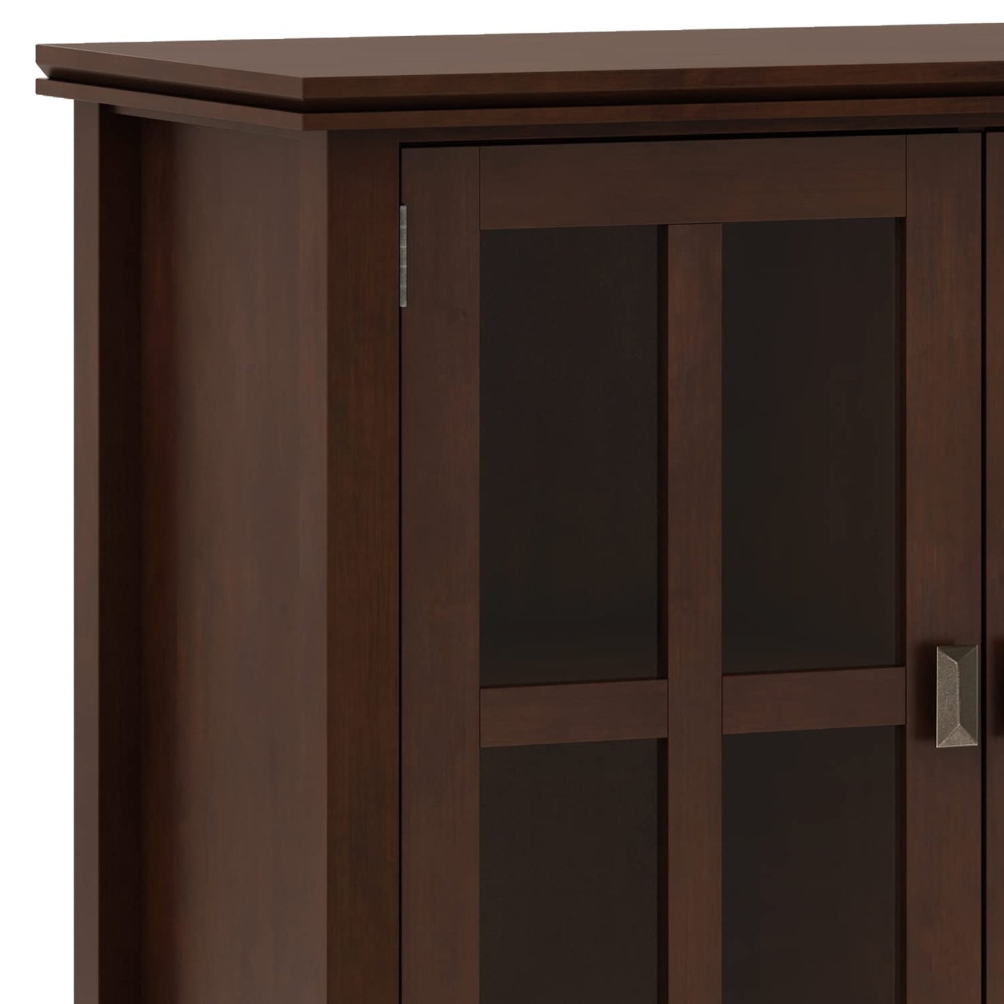 SIMPLIHOME Artisan Storage Cabinet - 66 inch Wide Solid Wood 4-Door Sideboard Cabinet in Russet Brown, Contemporary Buffet for Living Room or Dining Room with Glass Doors and Adjustable Shelves