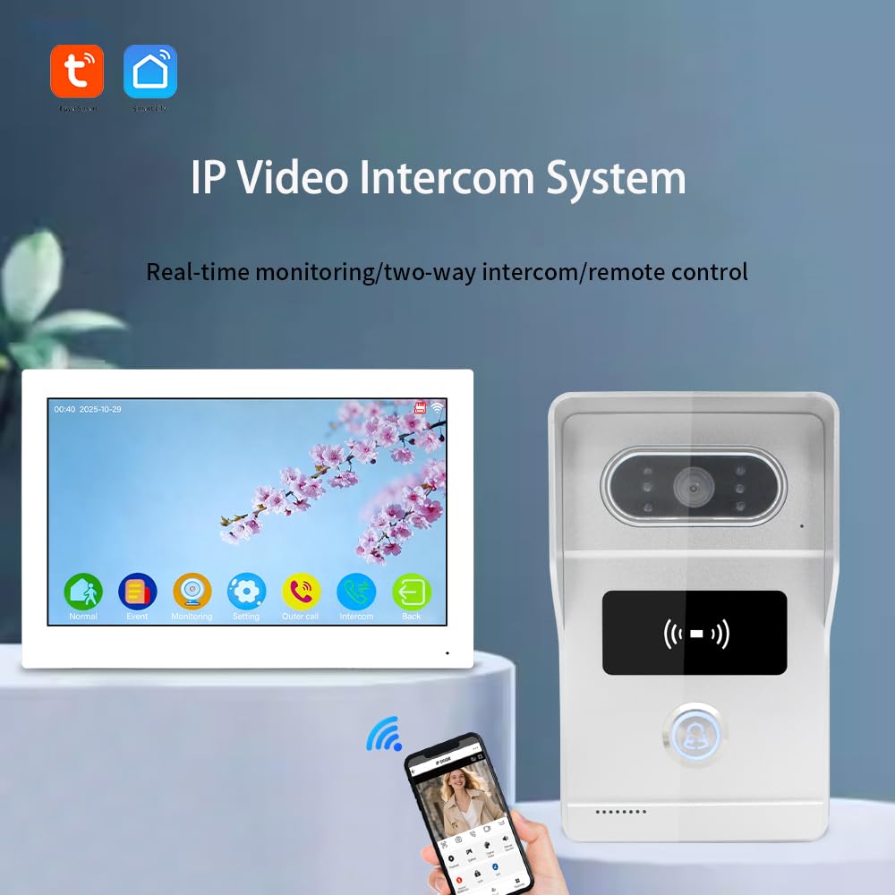 Wired IP Video Apartment Intercom System,1080P Camera and 7 inch Touch Monitor,Video Door Phone Kit Two-Way Audio Motion Detected with POE for Home,Tuya (1 Doorbell + 1 Monitor + 1 POE)