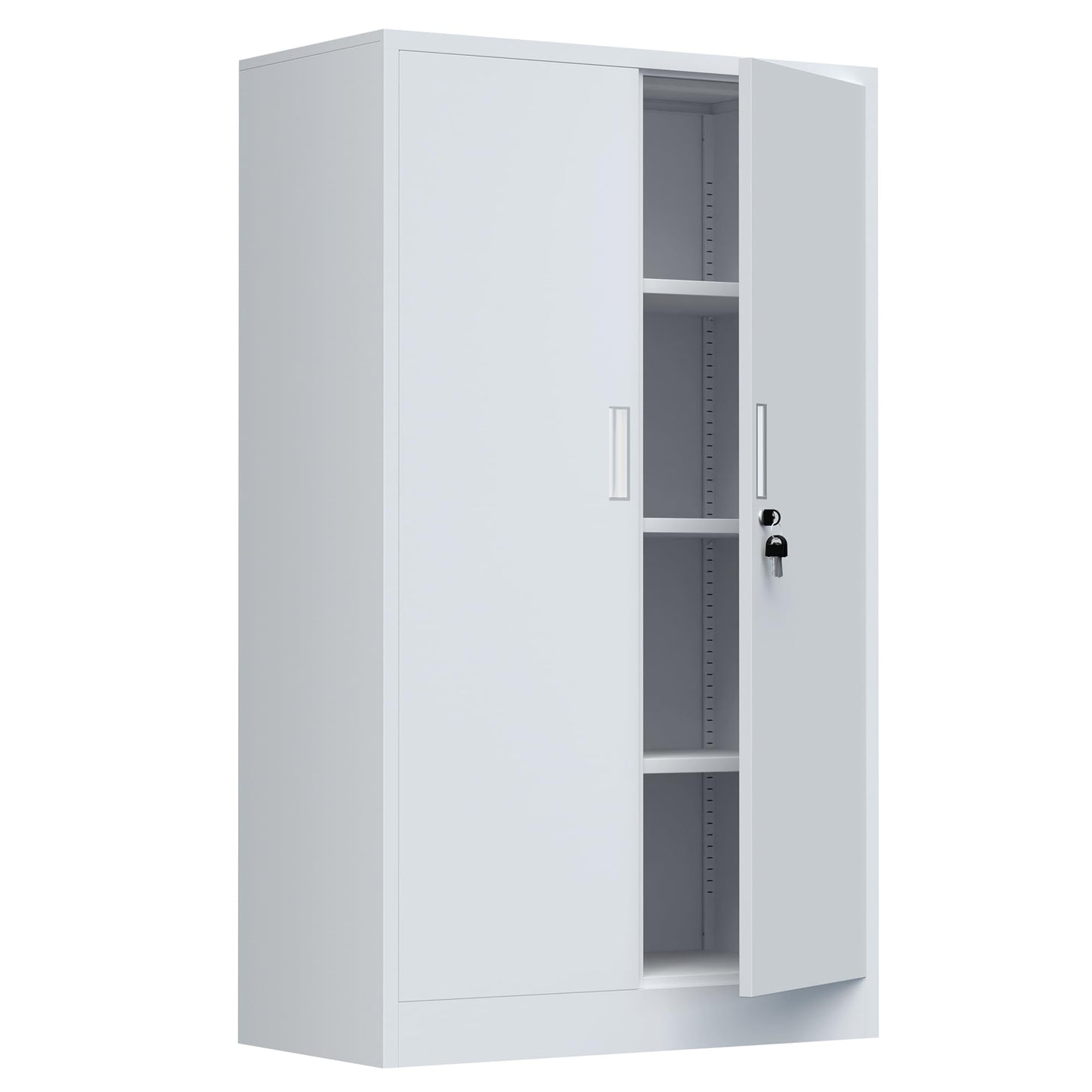 iJINGUR Metal Storage Cabinet with Locking Doors and Adjustable Shelves, 53.5-Inch Tall Lockable Storage Cabinets for Home Office Garage Kitchen Pantry (White)