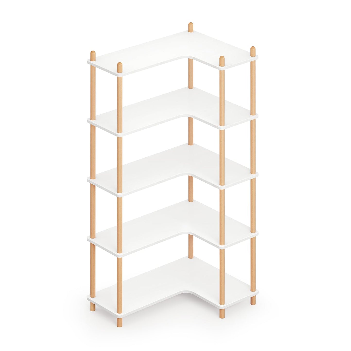 LUSHF L-Shaped Open Corner Bookshelf - 5-Tier Freestanding Bookcase, White