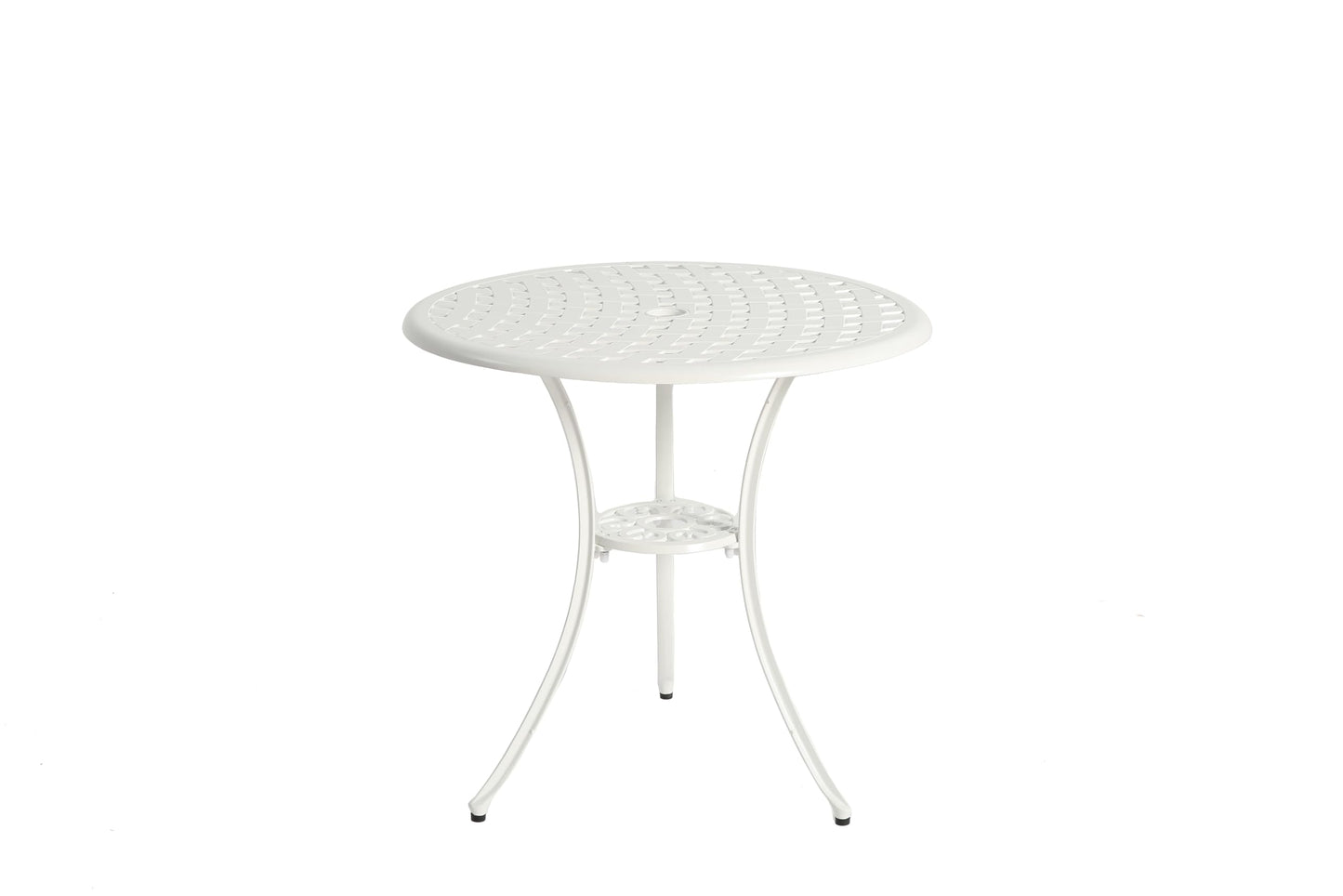 GDFStudio 3-Piece Patio Bistro Set Cast Aluminum Outdoor Furniture Set with Cushions, Weather-Resistant Bistro Table and 2 Chairs with Umbrella Hole, Patio Conversation Set for Garden, Balcony, White