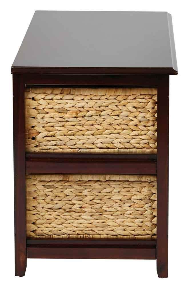 OSP Home Furnishings Seabrook Storage Tower with Solid Wood Frame and Natural Baskets, 2-Tier, 4-Drawer, Espresso Finish