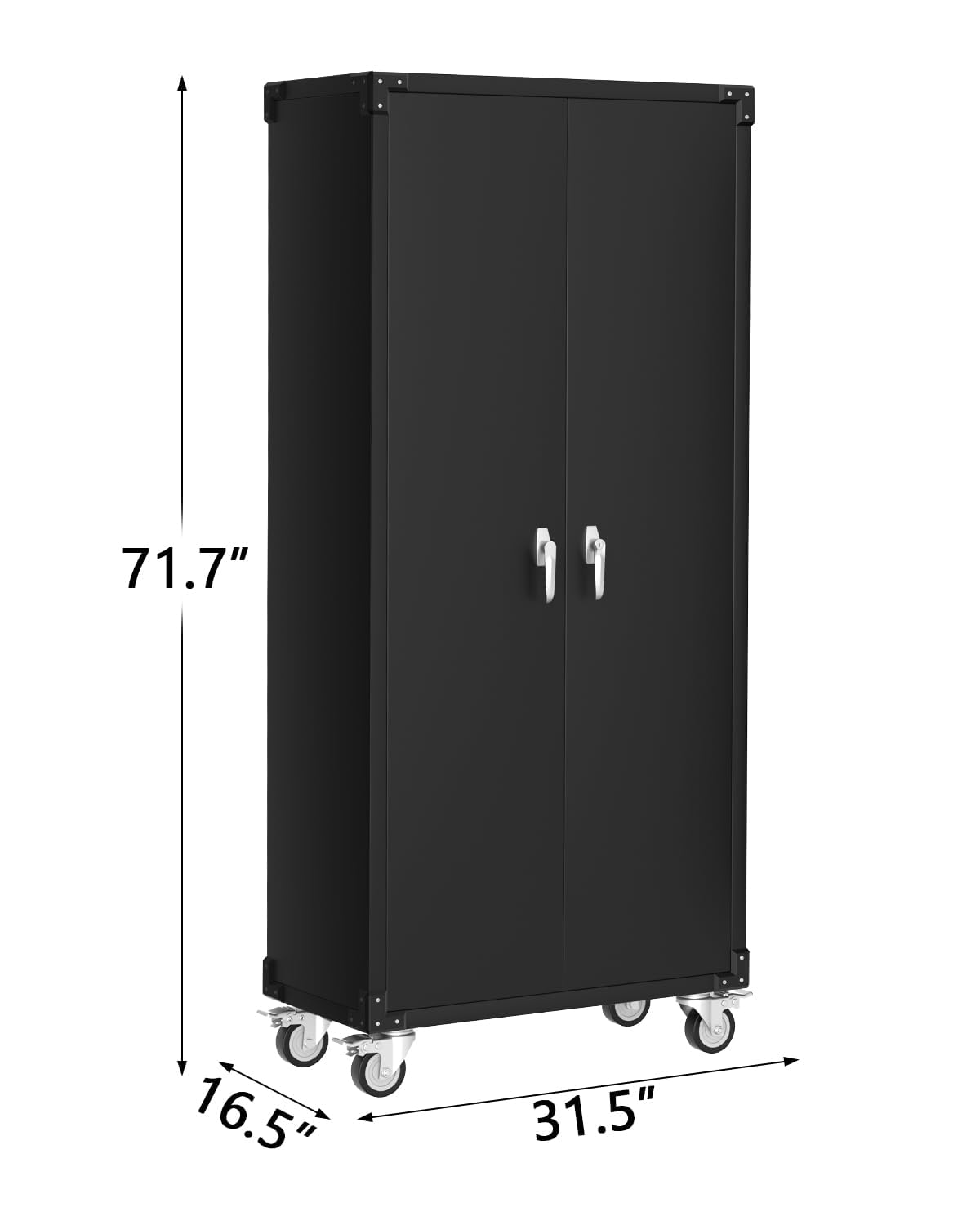 MilleLoom Heavy Duty Rolling Storage Cabinet 72" H – Mobile Locking Metal Cabinet with 4 Adjustable Shelves & Door Pegboard, Ideal for Garage, Workshop, Home Office – Black