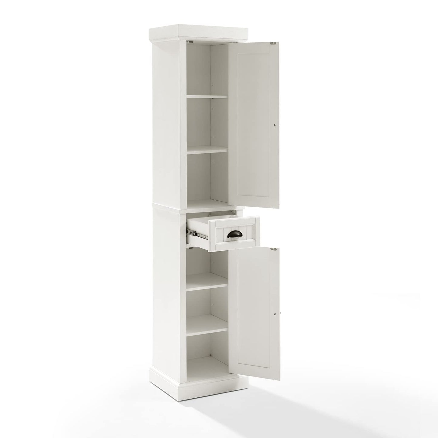 Maykoosh Country Cottage Wood Tall Linen Home Storage Cabinet with 2 Drawer in Distressed White, 2 Adjustable and Removable Shelves, 14" D x 16" W x 72" H