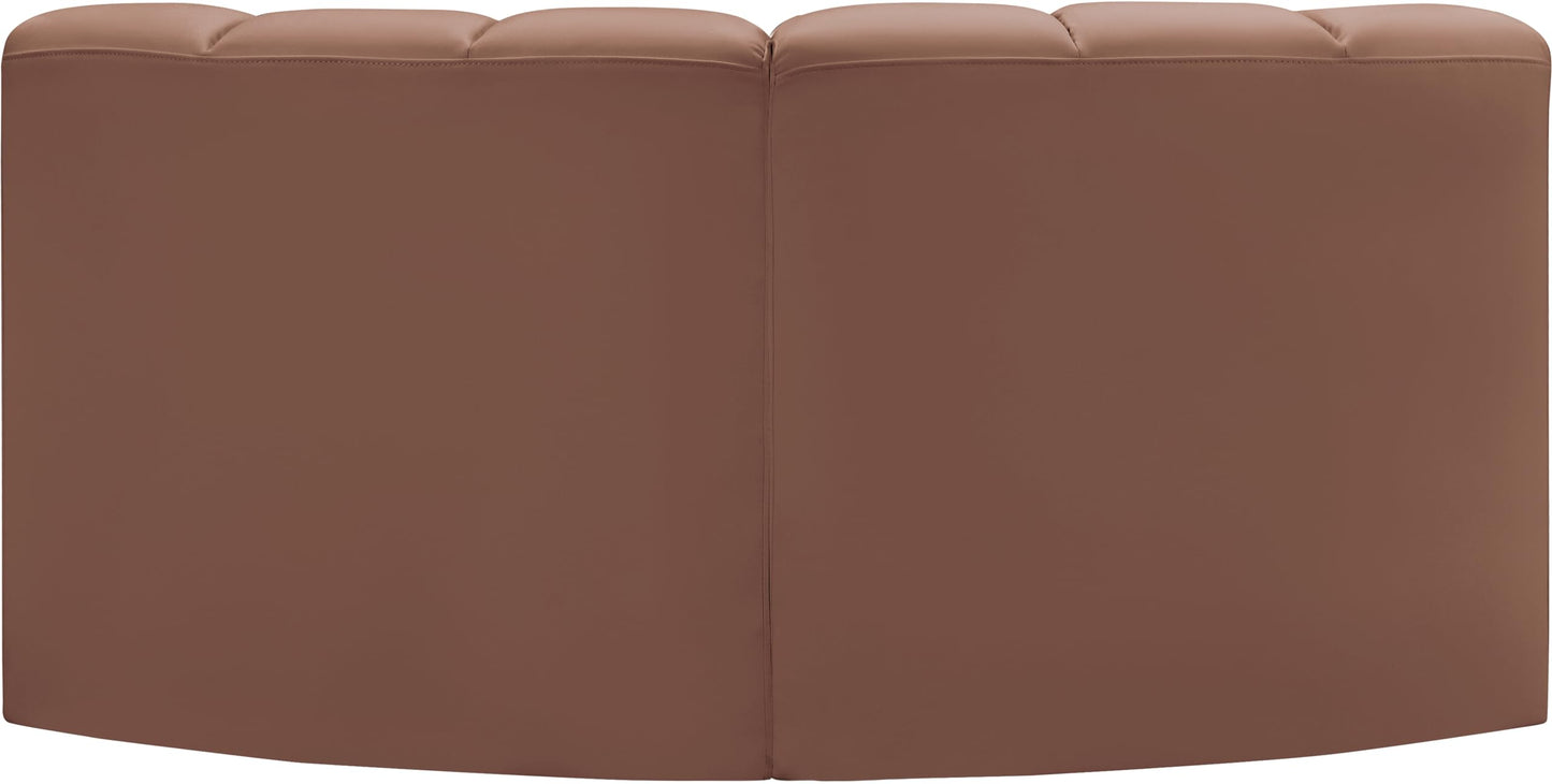 Meridian Furniture 101Cognac-S2B Arc Collection Modern | Contemporary Modular Sofa with Soft Cognac Vegan Leather, Deep Channel Tufting, Modular Design, 60" W x 33" D x 30" H, Cognac