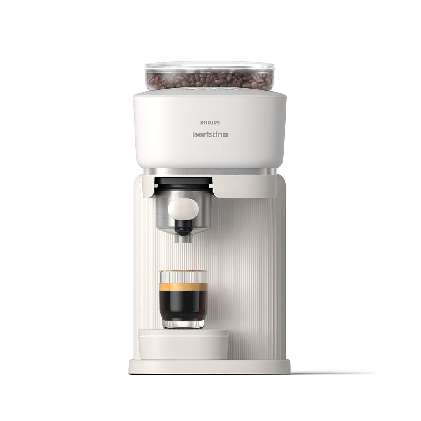 Philips Baristina Espresso Machine, Grind, Tamp & Brew Coffee Beans in One Swipe, Compact, 16 Bar Pump Pressure, Automatic Grinder, Natural White with White Portafilter (BAR300/00)