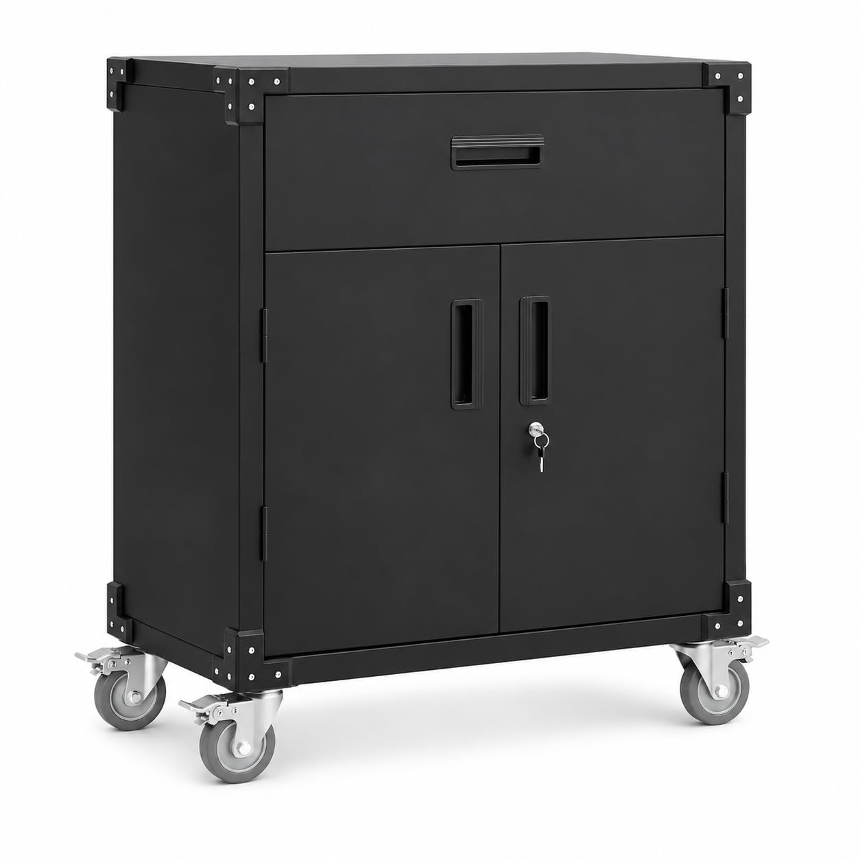 EliteEdge 31" Metal Storage Cabinet with Drawers and Wheels, Lockable Rolling Tool Cabinet, Heavy Duty Steel Utility Cabinet for Garage Workshop, Adjustable Shelf, Locking Wheels, Black