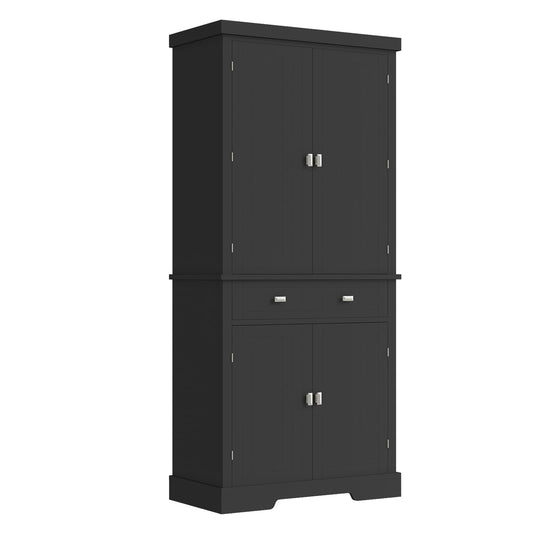 72" Kitchen Pantry Cabinet, Kitchen Pantry with 6 Door Shelves, 2 Cabinets and 1 Drawer, Tall Storage Cabinet for Living Room, Dining Room, Black