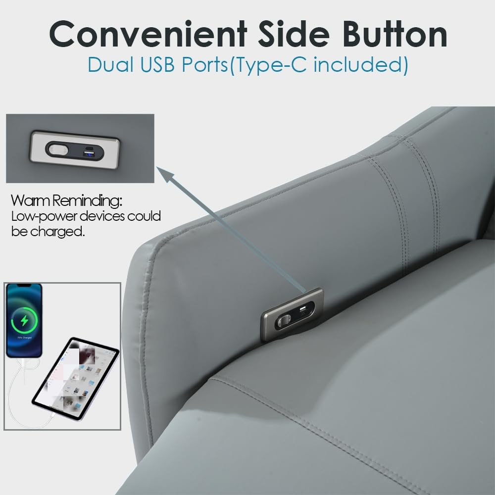 KEIKI Wall Hugger Recliner,Power Recliner Chair, Electric Recliner, Individual Seat Home Theater Recliner Chair with USB Port, Electric Glider Reclining Sofa for Bedroom, Apartment, Blue Gray