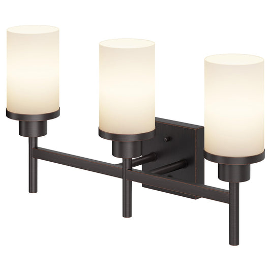 AONEON 3-Light Vanity Lighting Fixtures Oil Rubbed Bronze with White Frosted Glass Shade, Model T001ORB-L3