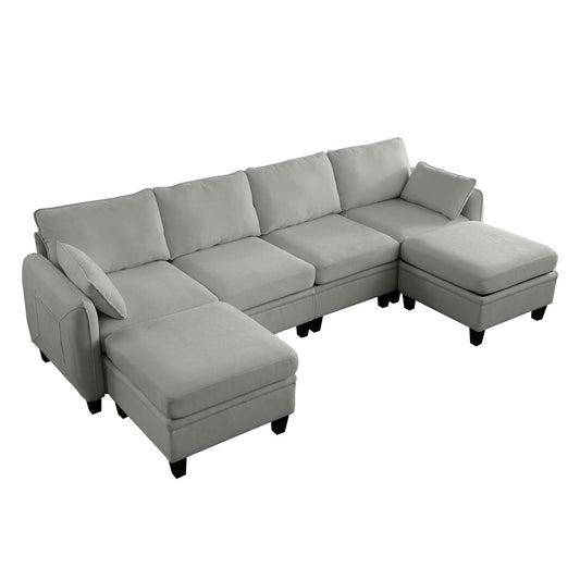 109" Modular Sectional Sofa, U-Shaped Cloud Couch with 2 Storage Ottoman, 6-Seat Chenille Deep Seat Sofa for Living Room, Apartment, Office, Dark Grey