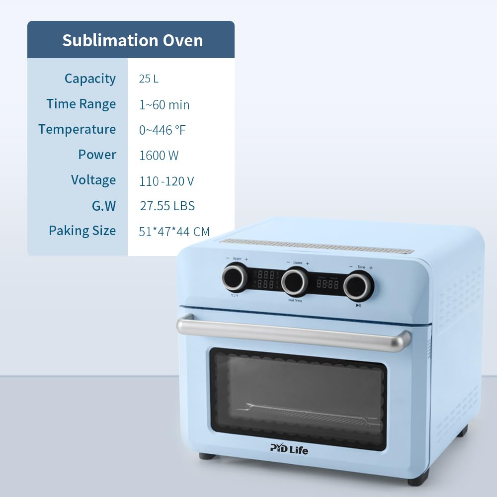 PYD Life Sublimation Oven Machine 25 L 120 V 1600 W Light Blue Convection Oven for Sublimation Blanks Mugs Tumblers Cups Water Bottles Bulk Printing