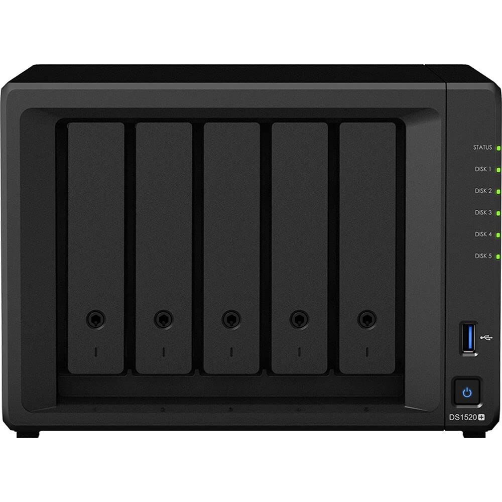 Synology DiskStation DS1520+ NAS Server for Business with Celeron CPU, 8GB DDR4 Memory, 1TB M.2 SSD, 5TB SSD Storage, DSM Operating System