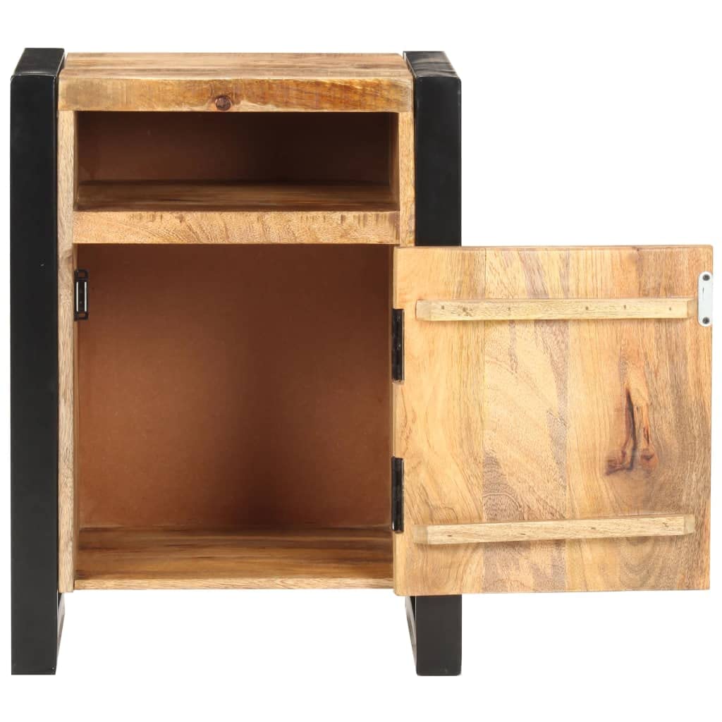KGFHERENB Bedside Cabinet, Solid Mango Wood Nightstand with Storage Door, Industrial End Table with Metal Frame, Rustic Side Table for Bedroom and Small Spaces, Brown, 15.7 x 13.8 x 21.7 in