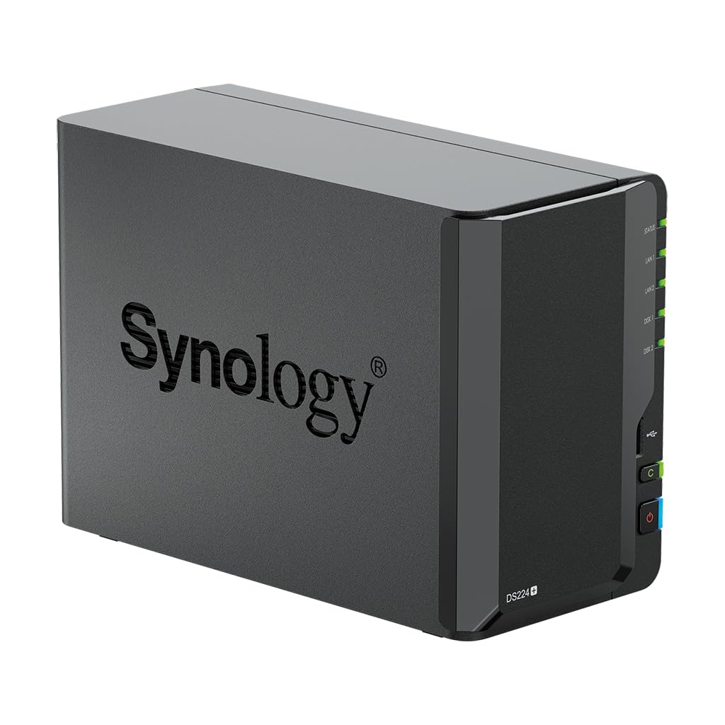 Synology DiskStation DS224+ NAS Server with Celeron 2.0GHz CPU, 6GB Memory, 8TB SSD Storage, 2 x 1GbE LAN Ports, DSM Operating System