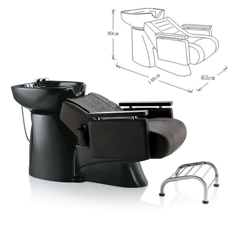 Shampoo Stations for Salon, Backwash Chair with Ceramic Bowl, Backwash Shampoo Unit with Foot Pedal, Sink Chair Station, Hair Washing Station