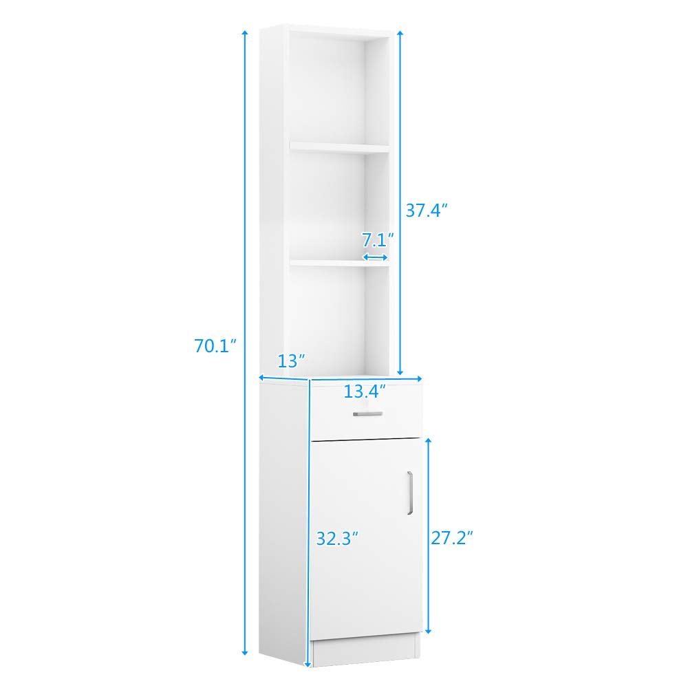 WZONICE98 Barber Cabinet with 5 Compartments, 1 Drawer and 1 Door, White Salon Station for Hair Stylists, Professional MDF Storage Cabinet for Beauty Salon, Spa, Home