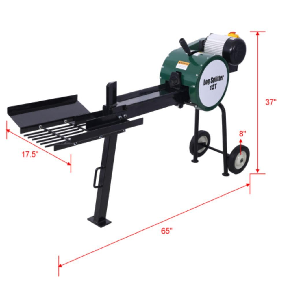 12 Ton Electric Log Splitter, Double Flywheel Log Splitter, 110V 60HZ 2HP 16A, Electric Wood Splitter With Mobile Wheels