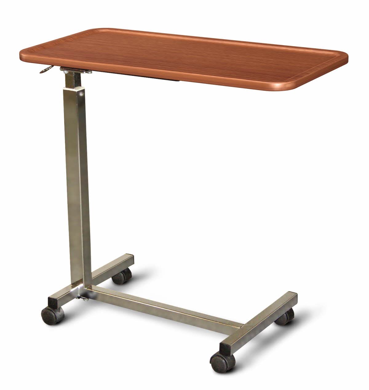 Medline at Home 150 Series Thermofoil Overbed Table, American Cherry - Adjustable Height, Rolling Bedside Table for Hospital & Nursing Home Use