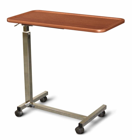 Medline at Home 150 Series Thermofoil Overbed Table, American Cherry - Adjustable Height, Rolling Bedside Table for Hospital & Nursing Home Use