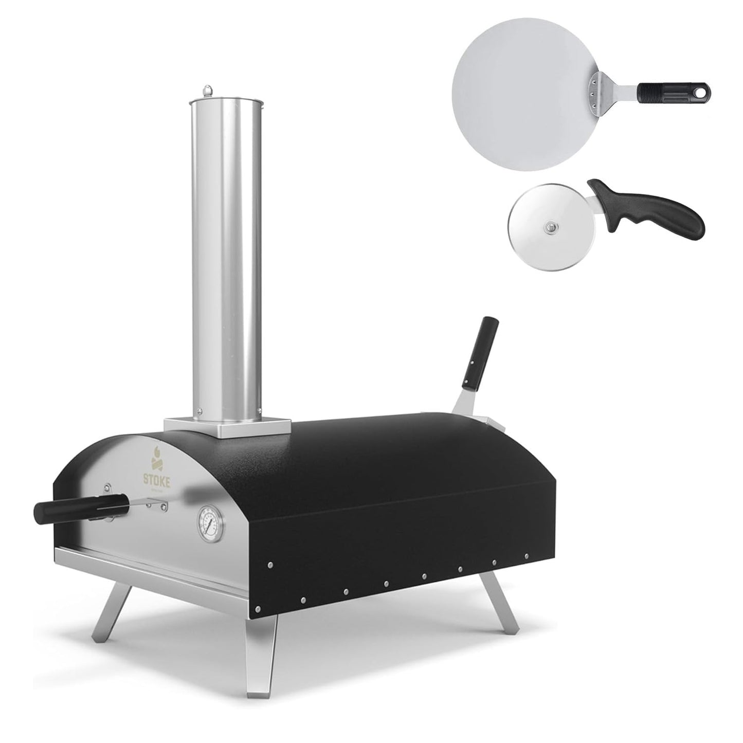 Stoke 13-Inch Wood Pizza Oven With Gas Burner, Peel, Rain Cover, and Cutter Included for Backyard, Camping, or Tailgating