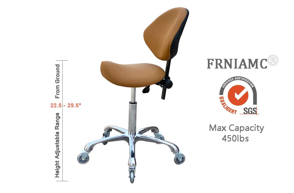 FRNIAMC Adjustable Saddle Stool Chairs with Back Support Ergonomic for Medical Clinic Studio Salon Office and Home (Camel)