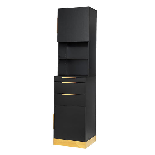 OmySalon Salon Stations for Hair Stylist, Barber Station with Storage Cabinet & Drawers & Hair Dryer Holders, Modern Beauty Salon Spa Equipment for Barbershop, Black Gold